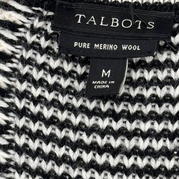 Talbots Womens Open Front Cardigan Medium Black & White Pure Merino Wool - Picture 3 of 12